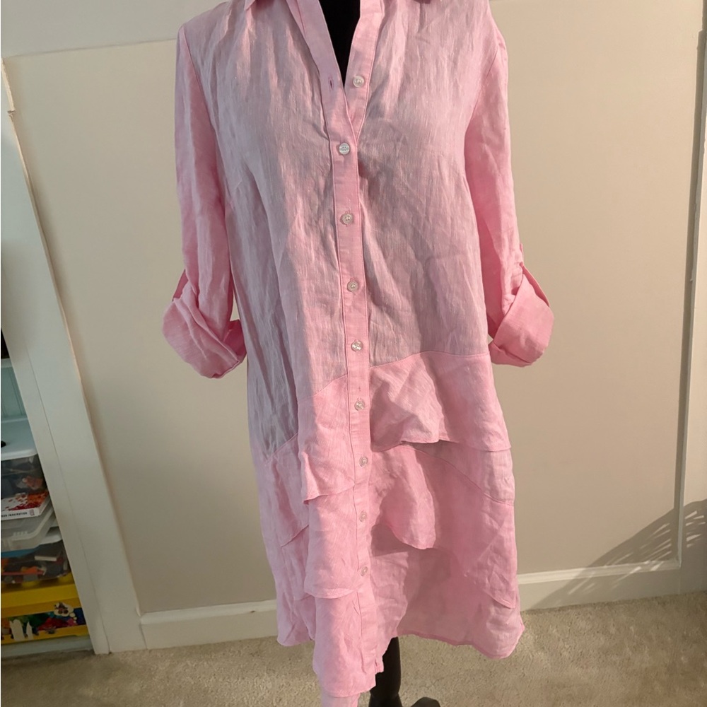 FINLEY jenna dress in pale pink oxford linen. Size medium. Excellent condition.